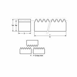 m2 x 1000160 teeth 20 x 20PTI M2 x 1000 Gear Rack, 6.2832 mm Diametral Pitch, 20 deg Pressure Angle, 20 mm W Face, 1000 mm OAL, 18 mm Pitch Line to Back, C45 E Steel